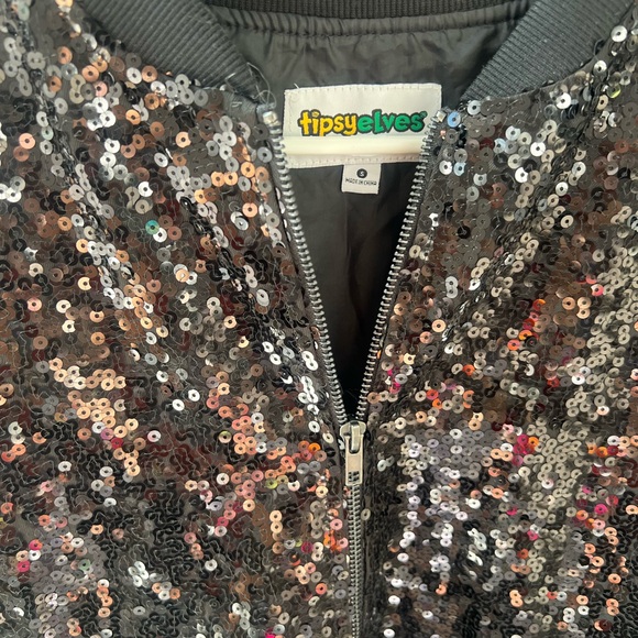 NWOT Tipsy Elves size Small Black Sequin Bomber Jacket - Picture 7 of 7